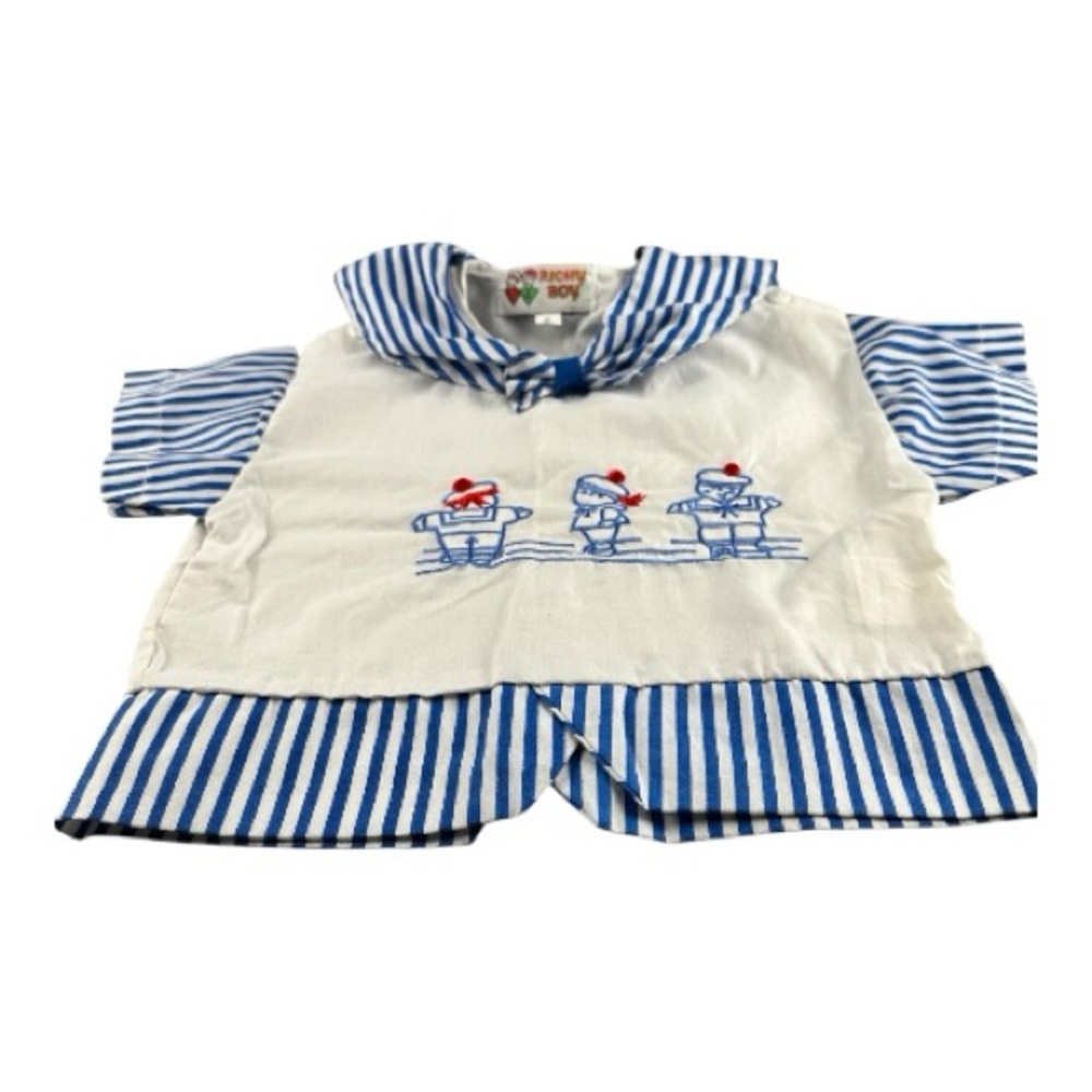 Vintage Richy Boy Toddler Sailor Nautical Striped Short Sleeve Spring Shirt Sz 2 - Picture 7 of 14